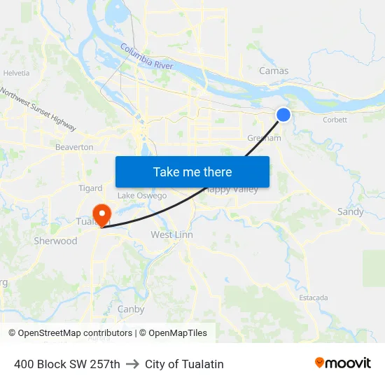 400 Block SW 257th to City of Tualatin map