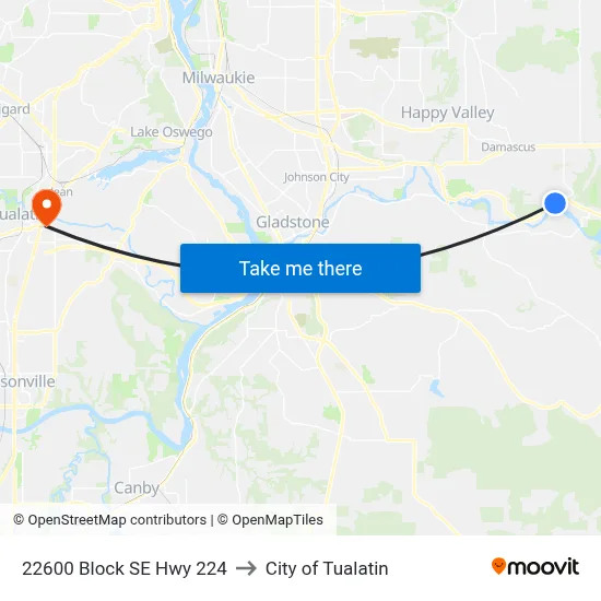 22600 Block SE Hwy 224 to City of Tualatin map