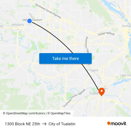 1300 Block NE 25th to City of Tualatin map