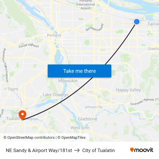 NE Sandy & Airport Way/181st to City of Tualatin map