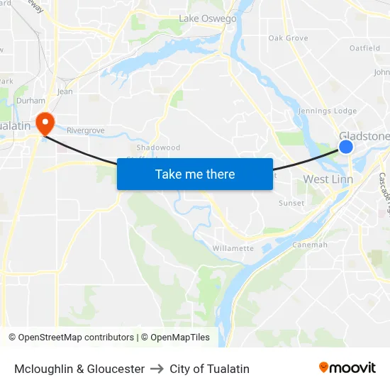 Mcloughlin & Gloucester to City of Tualatin map