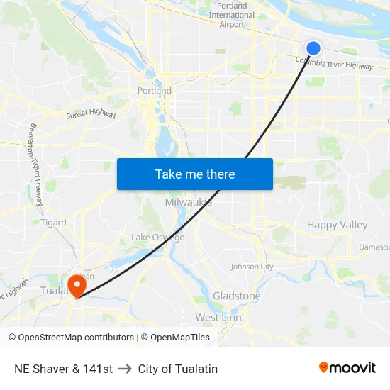NE Shaver & 141st to City of Tualatin map