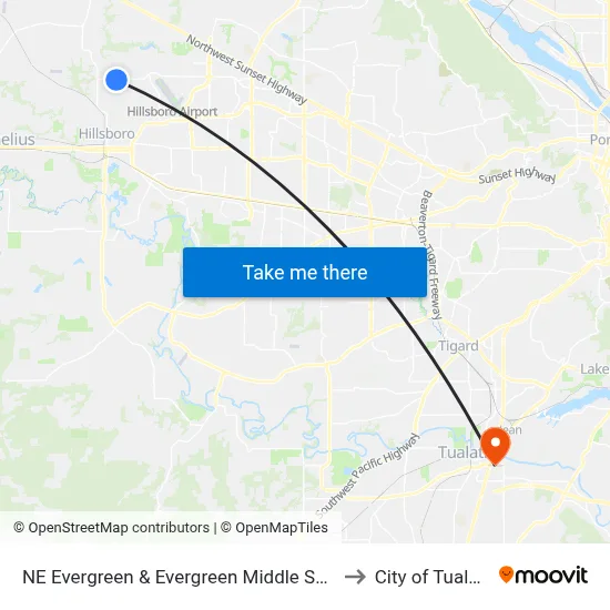NE Evergreen & Evergreen Middle School to City of Tualatin map