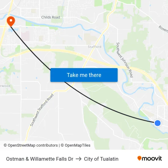 Ostman & Willamette Falls Dr to City of Tualatin map