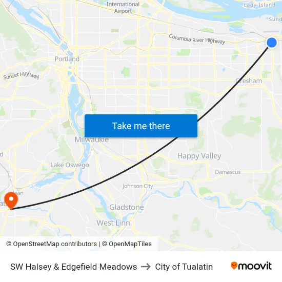 SW Halsey & Edgefield Meadows to City of Tualatin map