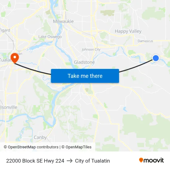 22000 Block SE Hwy 224 to City of Tualatin map
