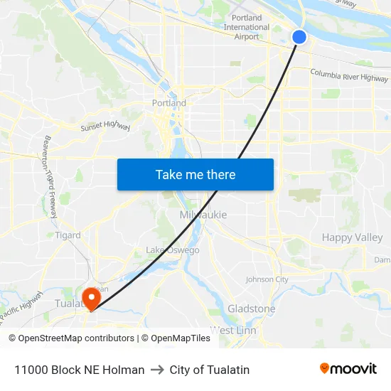 11000 Block NE Holman to City of Tualatin map