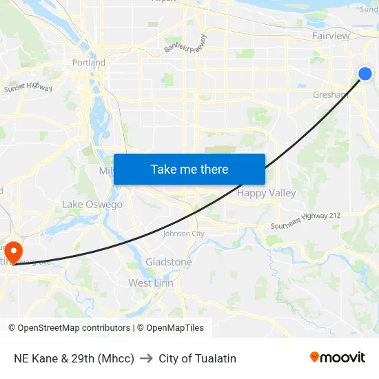 NE Kane & 29th (Mhcc) to City of Tualatin map