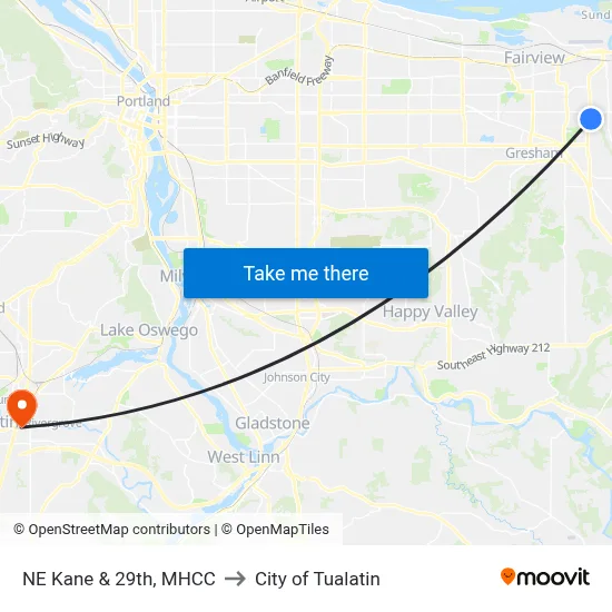 NE Kane & 29th, MHCC to City of Tualatin map