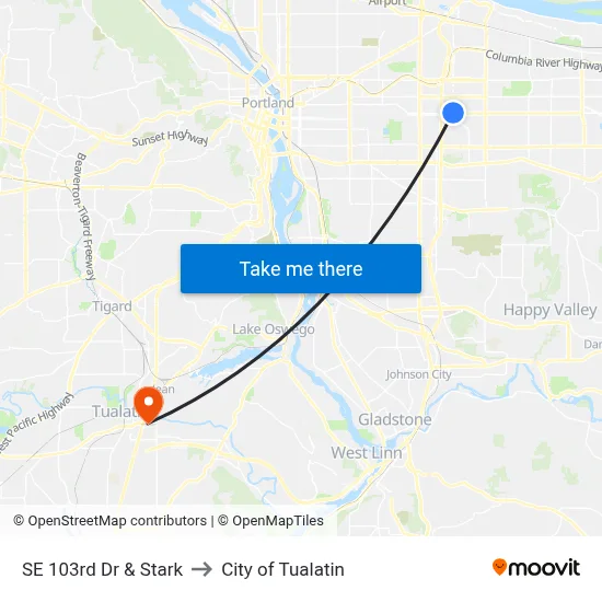 SE 103rd Dr & Stark to City of Tualatin map