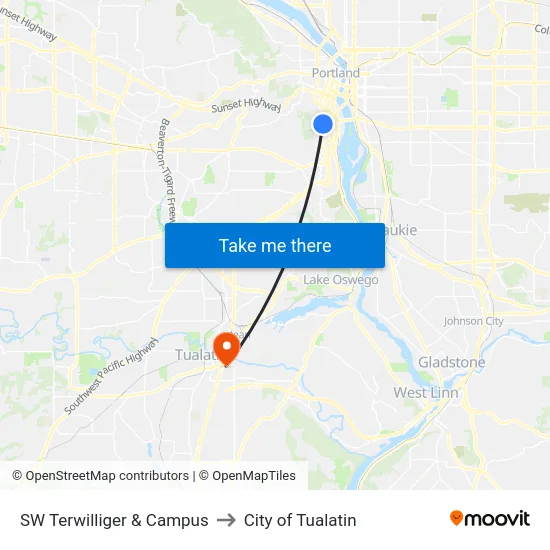 SW Terwilliger & Campus to City of Tualatin map