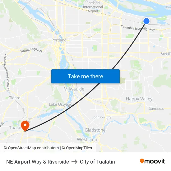 NE Airport Way & Riverside to City of Tualatin map