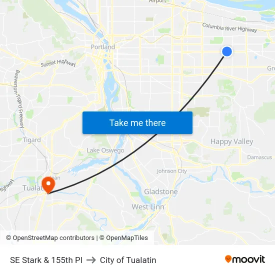 SE Stark & 155th Pl to City of Tualatin map