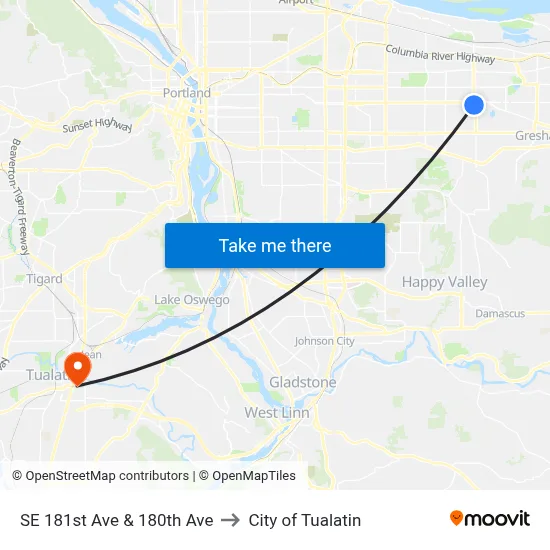 SE 181st Ave & 180th Ave to City of Tualatin map