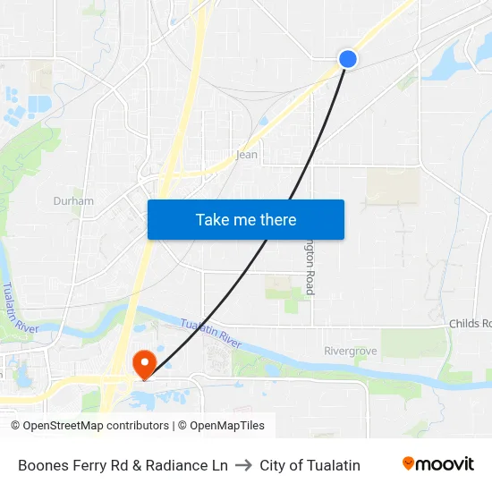 Boones Ferry Rd & Radiance Ln to City of Tualatin map