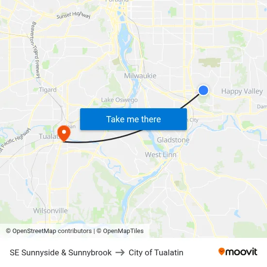 SE Sunnyside & Sunnybrook to City of Tualatin map