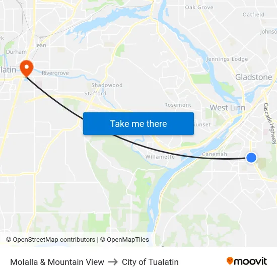 Molalla & Mountain View to City of Tualatin map