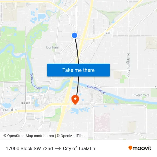 17000 Block SW 72nd to City of Tualatin map