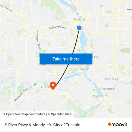 S River Pkwy & Moody to City of Tualatin map