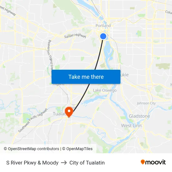S River Pkwy & Moody to City of Tualatin map