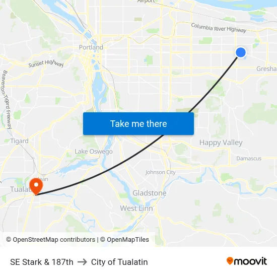 SE Stark & 187th to City of Tualatin map