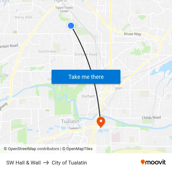 SW Hall & Wall to City of Tualatin map