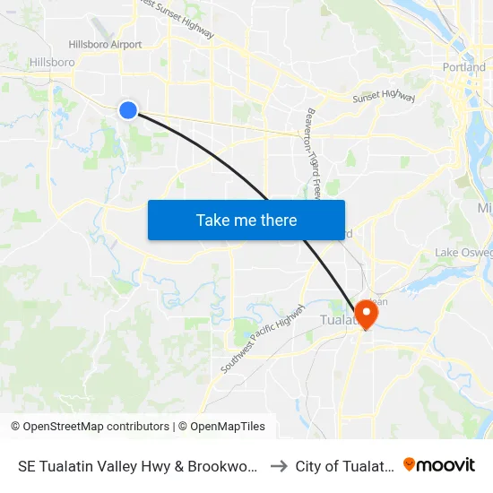SE Tualatin Valley Hwy & Brookwood to City of Tualatin map