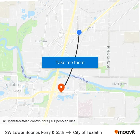 SW Lower Boones Ferry & 65th to City of Tualatin map