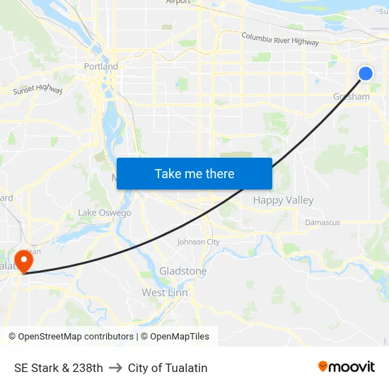 SE Stark & 238th to City of Tualatin map