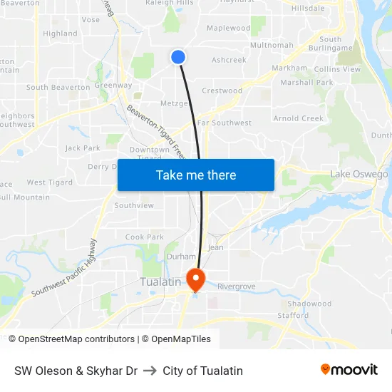 SW Oleson & Skyhar Dr to City of Tualatin map