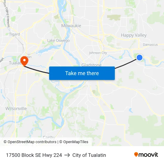 17500 Block SE Hwy 224 to City of Tualatin map