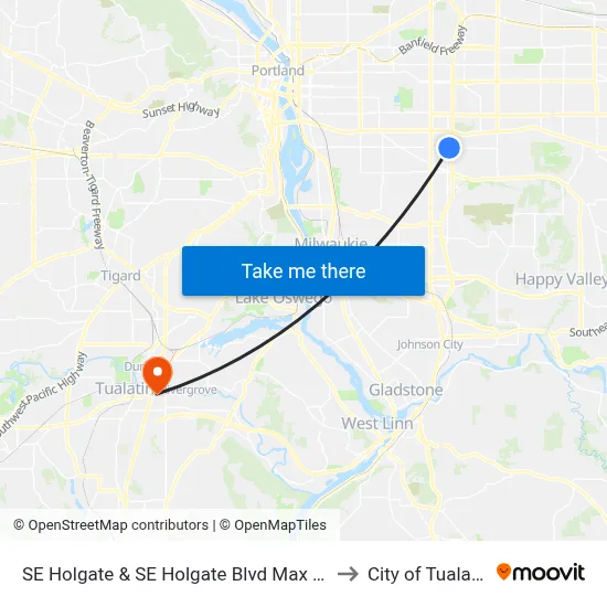 SE Holgate & SE Holgate Blvd Max Stn to City of Tualatin map
