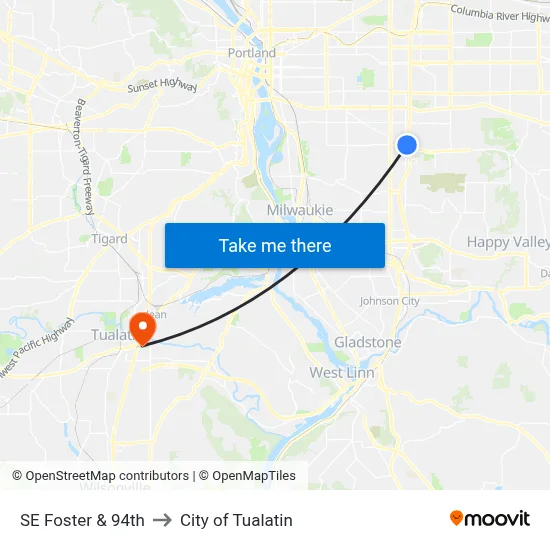 SE Foster & 94th to City of Tualatin map