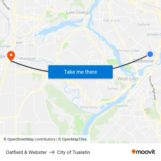 Oatfield & Webster to City of Tualatin map