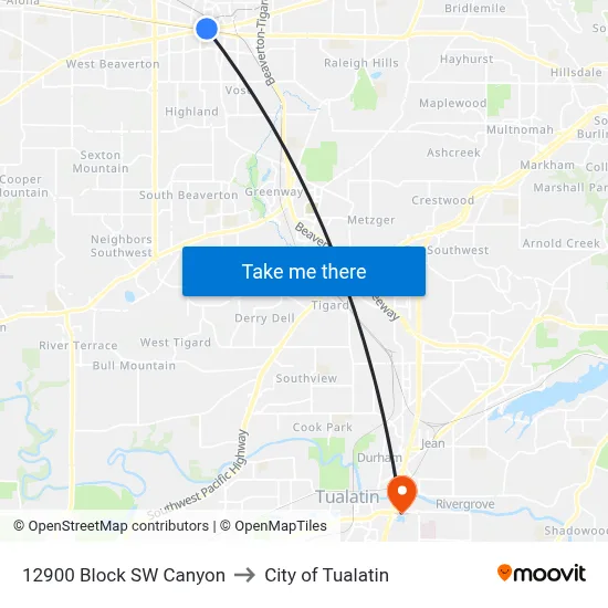 12900 Block SW Canyon to City of Tualatin map