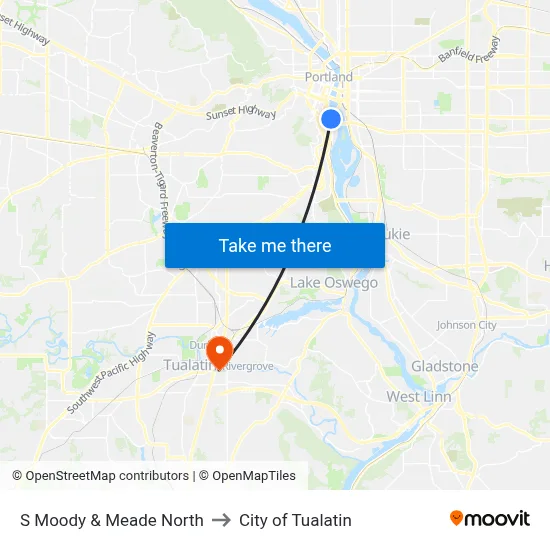 S Moody & Meade North to City of Tualatin map