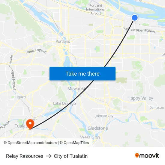 Relay Resources to City of Tualatin map