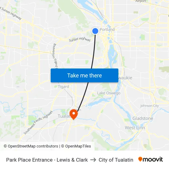 Park Place Entrance - Lewis & Clark to City of Tualatin map