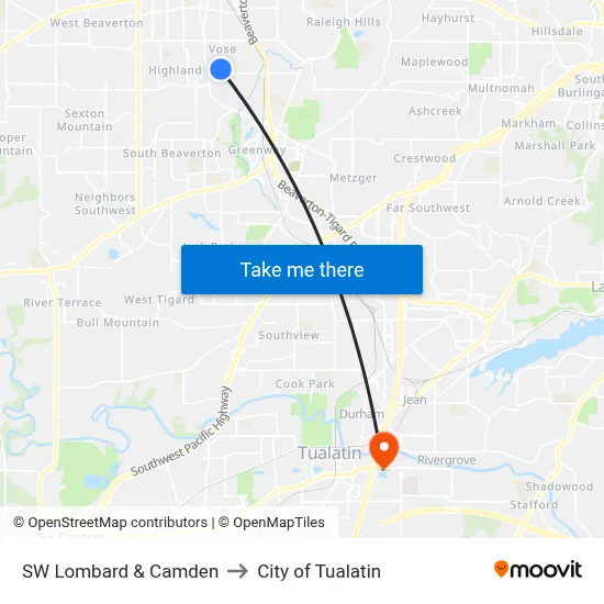 SW Lombard & Camden to City of Tualatin map