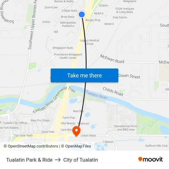 Tualatin Park & Ride to City of Tualatin map