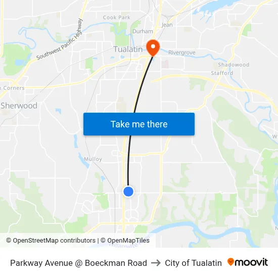Parkway Avenue @ Boeckman Road to City of Tualatin map