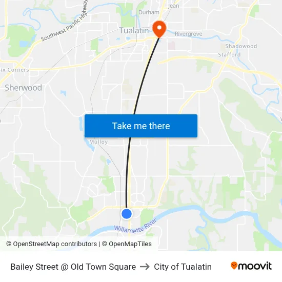 Bailey Street @ Old Town Square to City of Tualatin map