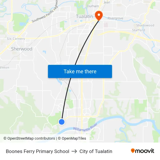 Boones Ferry Primary School to City of Tualatin map