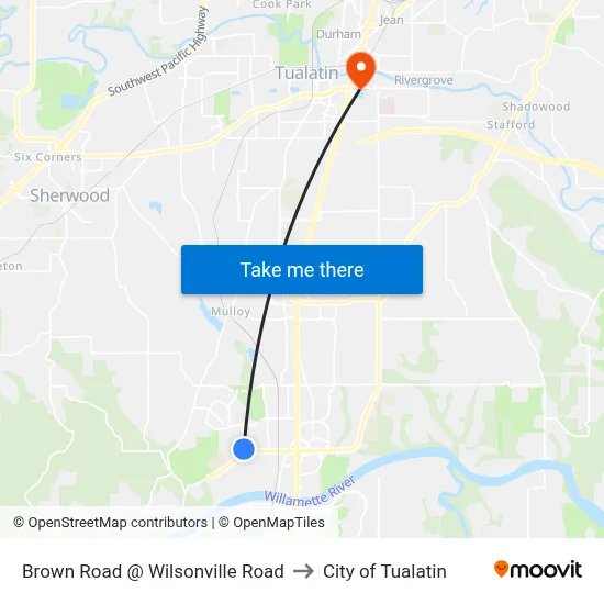 Brown Road @ Wilsonville Road to City of Tualatin map