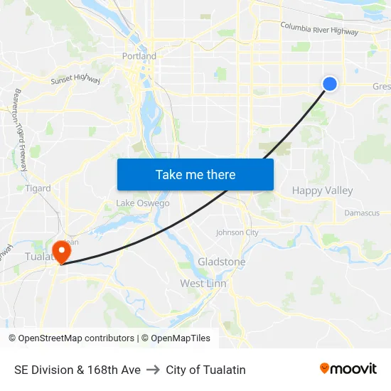 SE Division & 168th Ave to City of Tualatin map