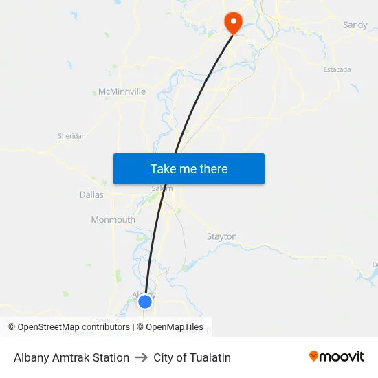 Albany Amtrak Station to City of Tualatin map