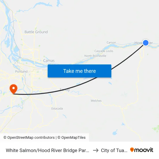 White Salmon/Hood River Bridge Park And Ride to City of Tualatin map
