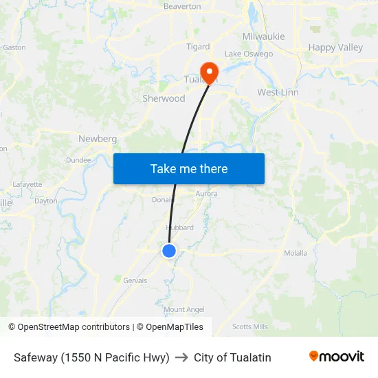 Safeway (1550 N Pacific Hwy) to City of Tualatin map
