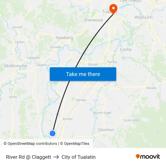 River Rd @ Claggett to City of Tualatin map