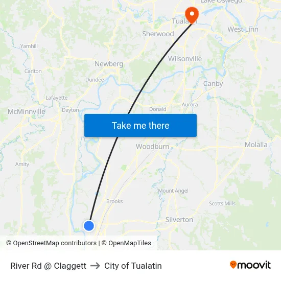 River Rd @ Claggett to City of Tualatin map